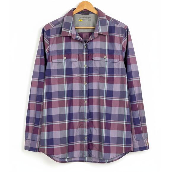Eddie Bauer Womens XLT Travex Outdoors Gorpcore Hiking Plaid Roll Tab Shirt - Picture 1 of 10